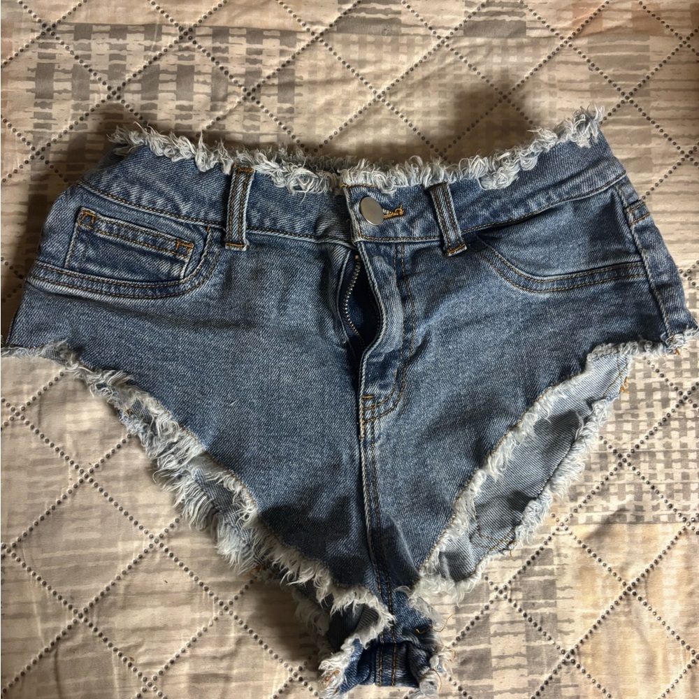 Fashion Nova Blue Frayed Jean Shorts
